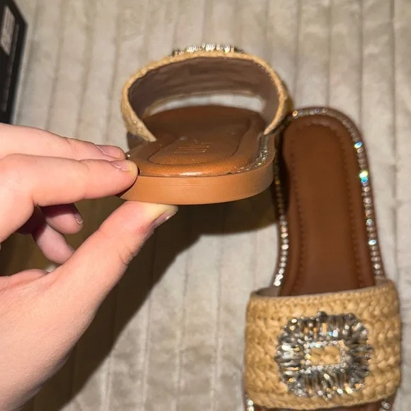INC International Concepts Tan Woven Slide Sandals with Rhinestones - Picture 11 of 16